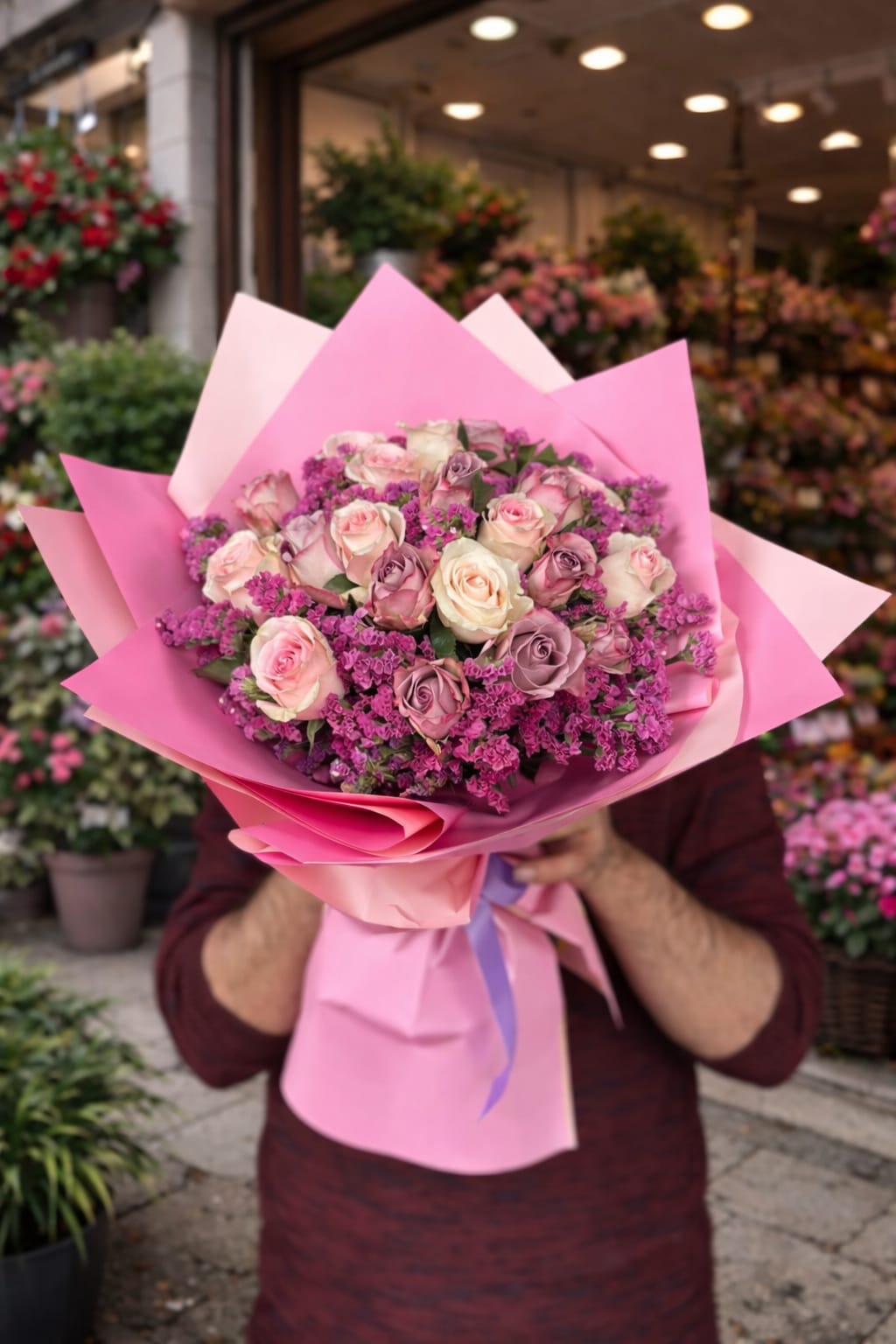 �thal Lila ve Pembe G�l Buketi
